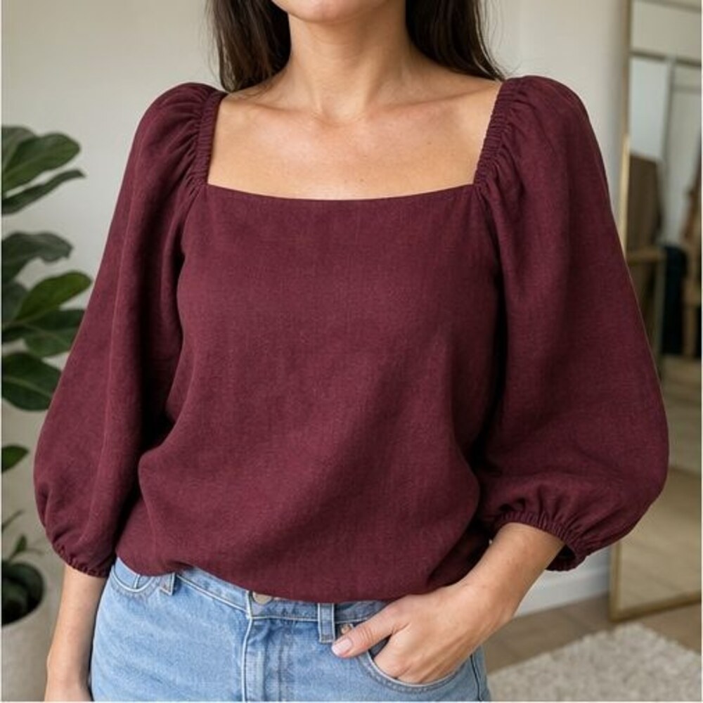 Burgundy Ruffle Blouse - Picture 2 of 6